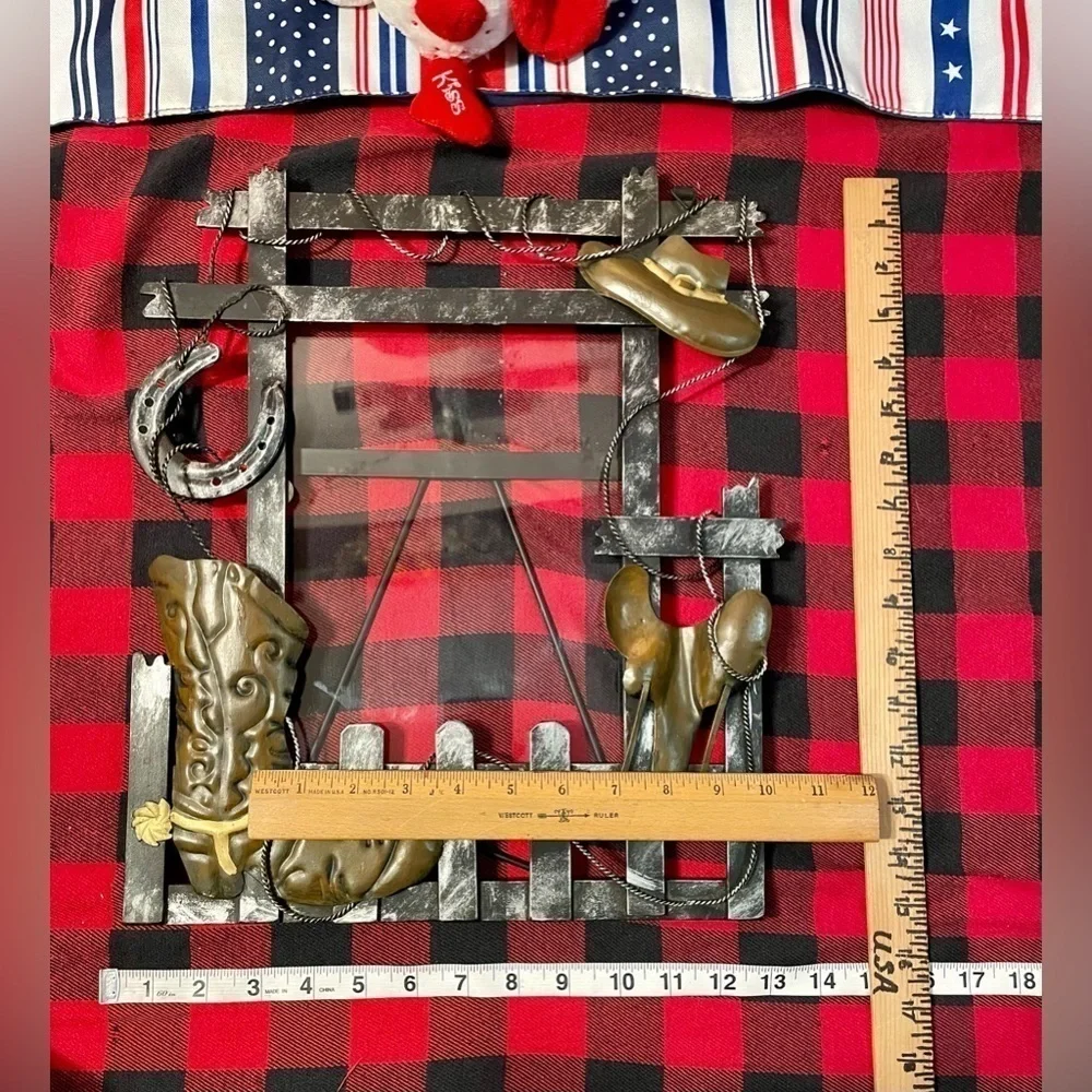 Vintage Hand Crafted Country Boots, Saddle, Hat Steel 8x10 10 Picture Frame